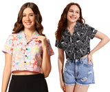 Toplot Women'S Casual Printed Crop Shirt With Half Sleeve Pack Of 2 (Combo-5059-Blk-Mlt-L),Black-Multi,,B0CFTWF2GP