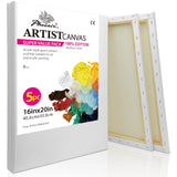 PHOENIX Stretched Canvas for Painting 16x20 Inch/5 Value Pack, 8 Oz Triple Primed 5/8 Inch Profile 100% Cotton White Blank Canva