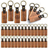 Supkiir 50Pcs Leather Keychain Blanks, Wooden Keychain with Leather Strap, Unfinished Wood Engravable Blank Key Chain for Laser 