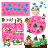 Whaline 3Pcs Merry Christmas Fondant Mold Pink Assorted Snowflake Silicone Mold Blessed Words Joy Holly Jolly Chocolate Candy Mo