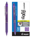 Pilot, FriXion Clicker Erasable Gel Pens, Fine Point 0.7 mm, Pack of 12, Purple