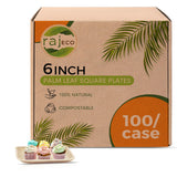 Raj Palm Leaf Plates [50-Pack] 6 Square Plates(2 CASES - 100 PACK) like Bamboo plates Disposable, Strong, Decorative Compostable