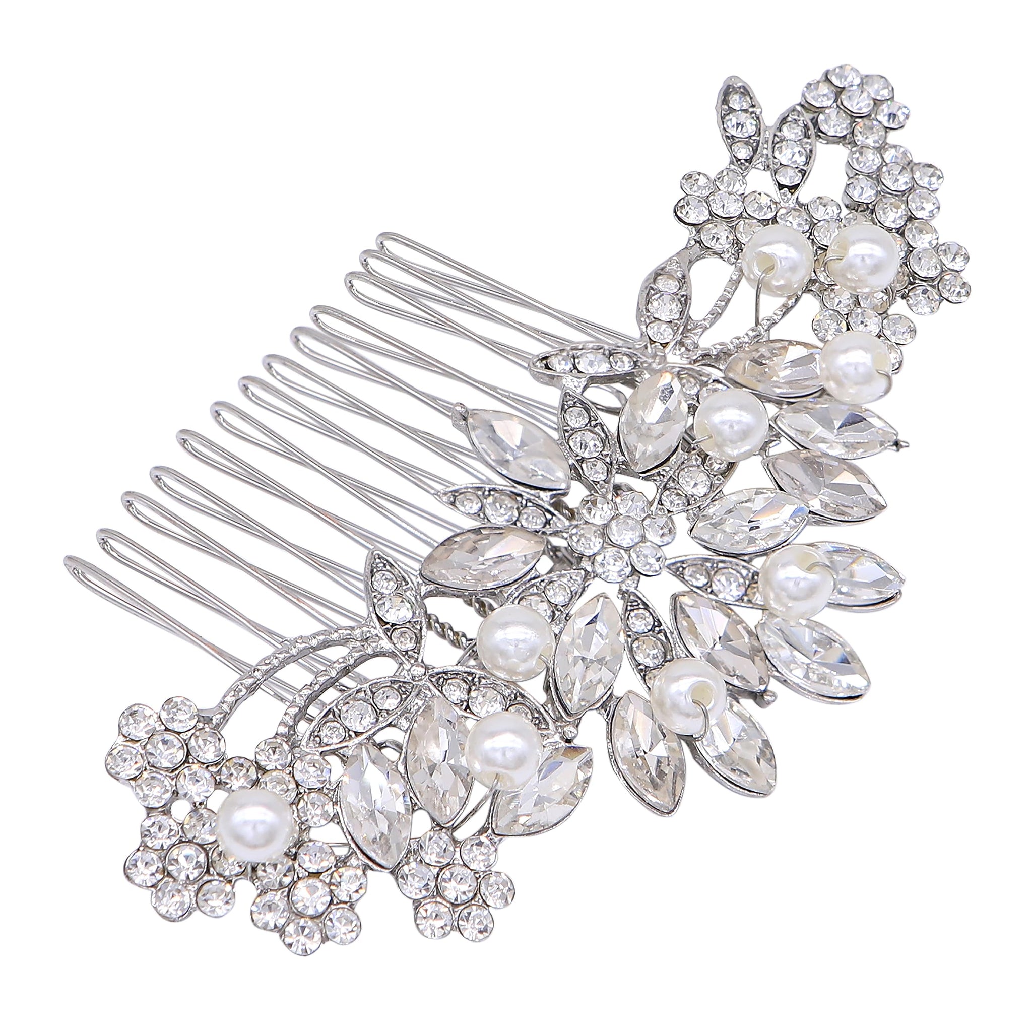 Ammei Headpiece Silver Wedding Hair Comb With Pearls And Crystals Wedding Hair Accessories Bridal Headpiece Or For Parties
