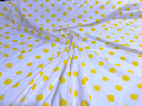 New Creations Fabric & Foam Inc, 60 Wide by Premium Polka Dot Poly Cotton Fabric (Yellow Dot on White, 5 Yards)
