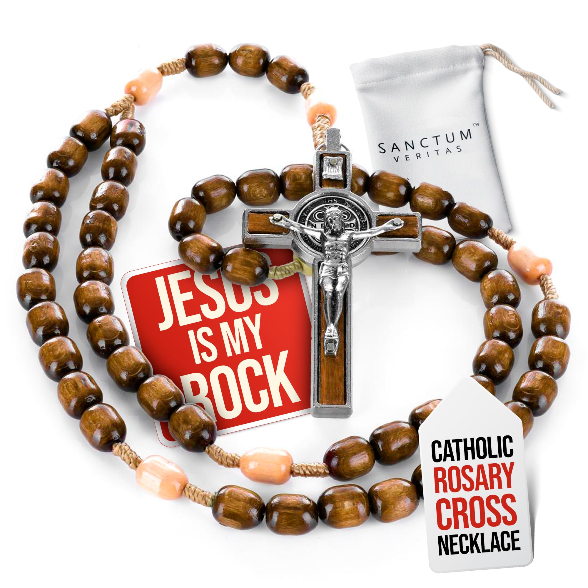 Italian Rosary with Pope Leo XIV Apostolic Blessing - Large Beads Catholic Necklace for Car Mirror, First Communion, Religious K