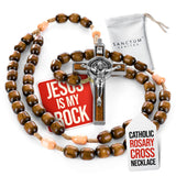 Italian Rosary with Pope Leo XIV Apostolic Blessing - Large Beads Catholic Necklace for Car Mirror, First Communion, Religious K