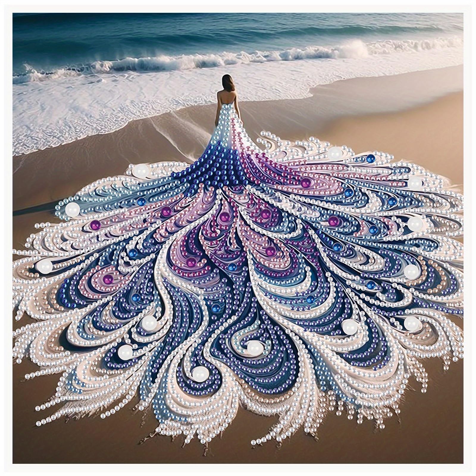 Diamond art Painting Kit, 5D DIY Beach beauty, Special Shape Crystal Artificial Diamond Partial Mosaic Handicraft for Beginners,