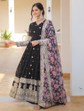 Wedani Faux Georgette Embroidered Work Anarkali Kurta Set For Women (In Alpha 2Xl Regular Black),BLACK,2XL,Georgette,Anarkali,Dupatta