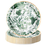 WRAPAHOLIC 25Pcs Eucalyptus Paper Plates - 7 Inch Green Leaves Disposable Plates Decorative Dinner Plates for Party Tableware Su