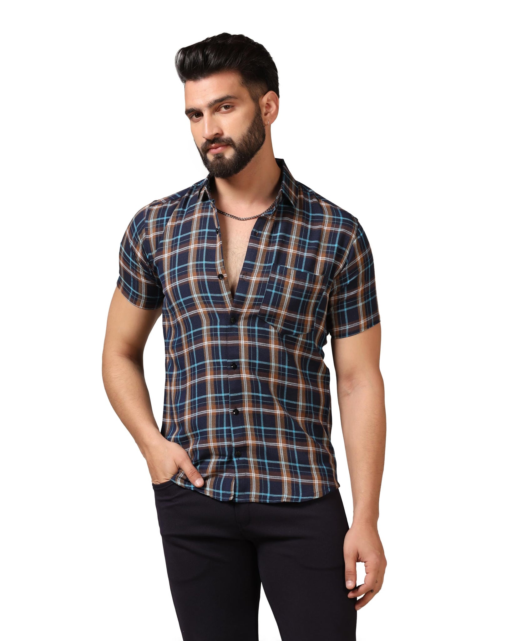 Toplot Men'S Regular Fit Casual Shirt Checks Design With Spread Collar & Half Sleeves (Chex-Shirt-5177-Mustard-Xxl),Mustard,2,B0CYGPHDBR