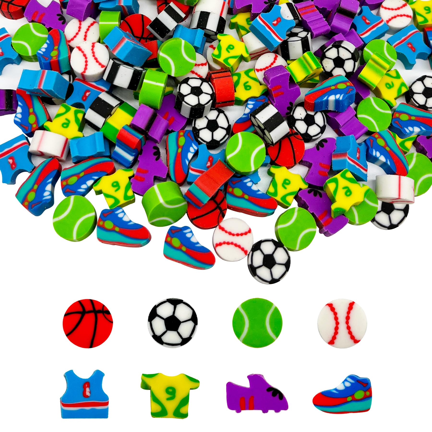 150 Pieces Mini Erasers Assortment Novelty Pencil Erasers Bulk for Rewards Prizes Gift (Sport Ball)