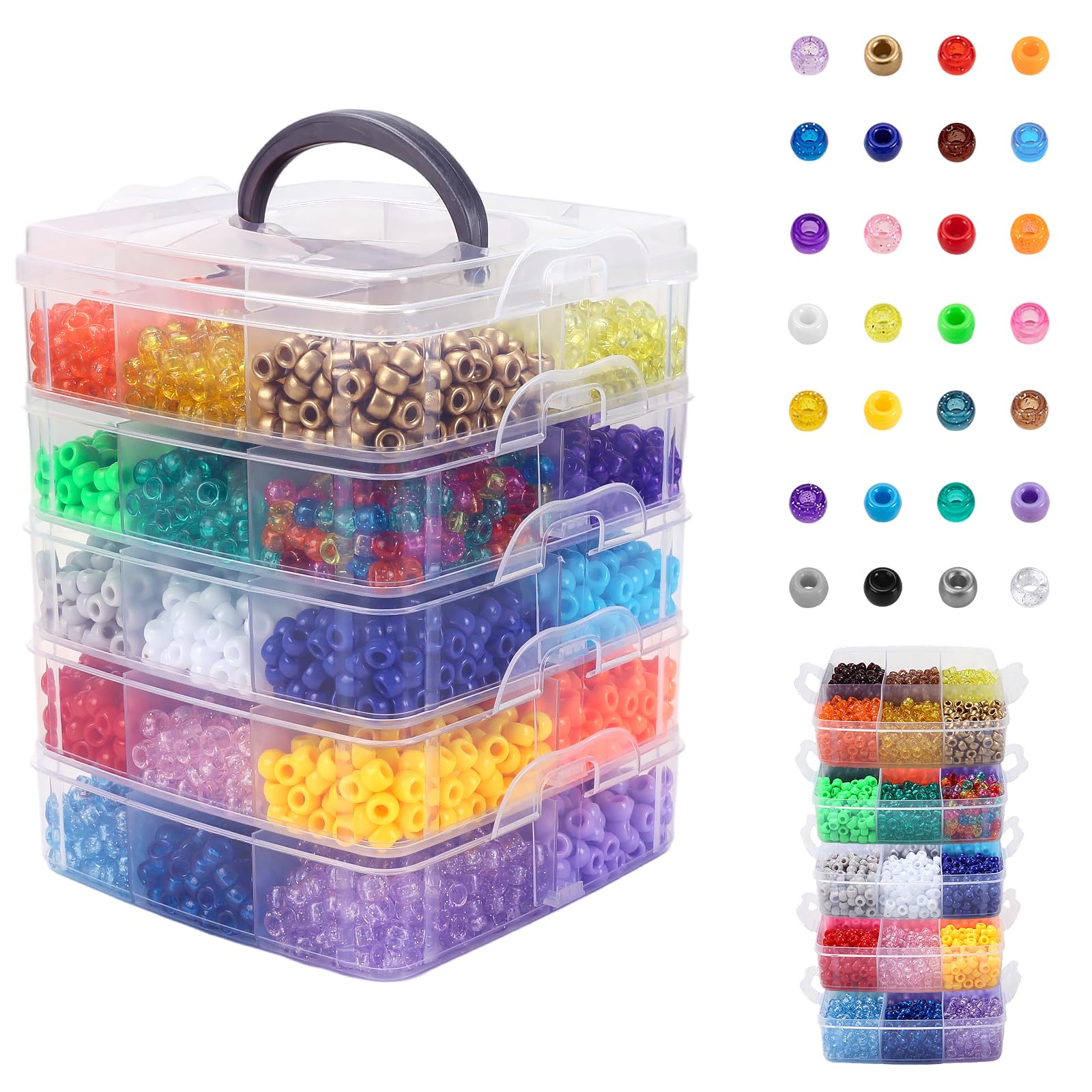 5400 Pcs Pony Beads Bulk, 30 Colors Plastic Bead for Creating Bracelets Crafts Hair Beads Kandi Friendship Jewelry DIY Making, C