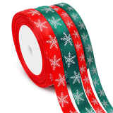 DECYOOL Christmas Ribbons, 4 Rolls 100 Yards Christmas Snowflake Ribbons for Gift Wrapping, 10mm and 15mm Wide Red and Green Sat