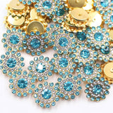 14mm 150pcs Crystals Aquamarine Glass Gems Sew on Rhinestones, Metal Base Claw Flatback Rhinestones for Crafting, Sunflower Shap
