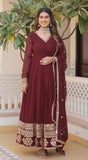 Wedani Faux Georgette Embroidered Anarkali Kurta Set For Womens (In Alpha S Regular Maroon),MAROON,S,Georgette,Anarkali,Dupatta