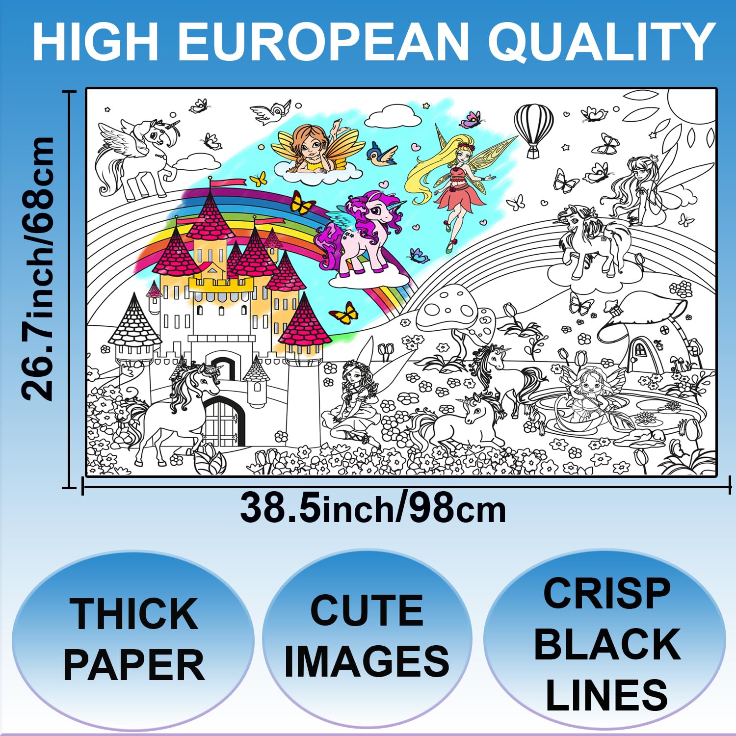 ALEX Art Giant Coloring Poster Unicorn and Fairy - Wall Coloring Posters for Kids - Large Coloring Poster to Color - Jumbo Color