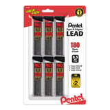 Pentel Super HiPolymer Refills, 0.5 mm Fine, HB, 180 Pieces of Lead (C25BPHB6)