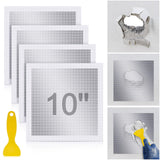 Yaocom 4 Pcs 10 x 10 Inch Drywall Repair Kit Self Adhesive Mesh Drywall Repair Patch Set with Scraper Heavy Duty Metal Aluminum 