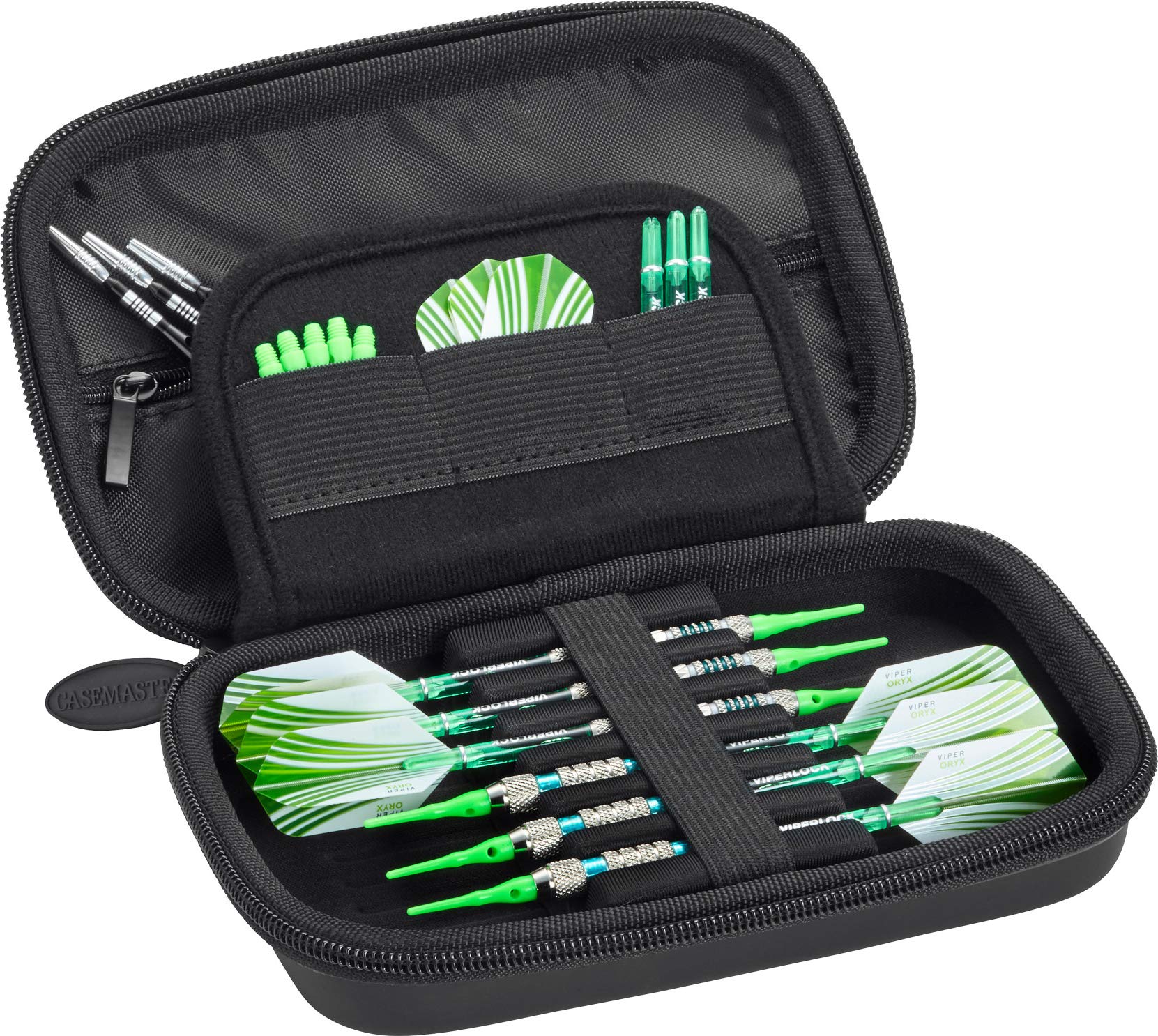 Casemaster Sentinel 6 Dart Case, Holds Extra Accessories, Tips, Shafts And Flights, Compatible With Steel Tip And Soft Tip Darts, Impact & Water Resistant Tactech Shell, Black Zipper
