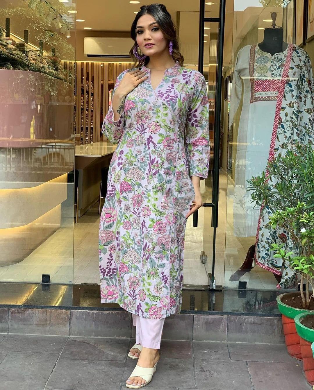 Gosriki Women'S Rayon Blend Straight Printed Kurta With Pant (Raincol-Multi-Gs_Xl_Multi_X-Large) Multicolour,Multicolour,,B0CYGN37NL