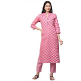 Gosriki Women'S Cotton Straight Kurta With Palazzo (Revathi New Pink_L_Pink_Large),Pink,,B09F9S3ZBM
