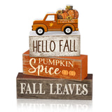 Moucuny 4 Pcs Fall Decoration for Home Fall Truck Decor Thanksgiving Tiered Tray Decor Rustic Wooden Truck Block Sign Thanksgivi