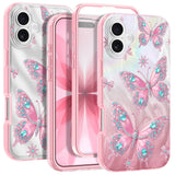 Rancase for iPhone 17 Case with Screen Protector, Clear Butterfly Design, Removable Frosted Glitter Card, Hard PC&TPU Bumper Sho