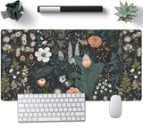 Nasdalgias Dark Flower Desk Mat Floral Plants Mouse Pad Boho Aesthetic Wildflowers Large Gaming Mousepad Desk Pad, XXL Keyboard 