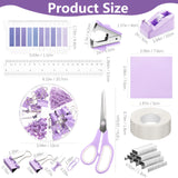 15 Pcs Purple Office Supplies Set Mesh Desk Organizer Accessories Kit Include Stapler Tape Dispenser Staple Remover Clips Ruler