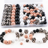Kovict 117Pcs 12mm 15mm Silicone Beads for Keychain Making,Leopard Print Round Hexagon Print 10mm Rondelle Rhinestone Spacer Len