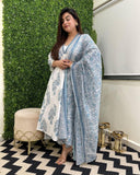 Gosriki Women'S Rayon Blend Anarkali Printed Kurta With Pant & Dupatta (Rayka White-Vks01-Gs_L_White_Large),White,,B0DCK8X4FN