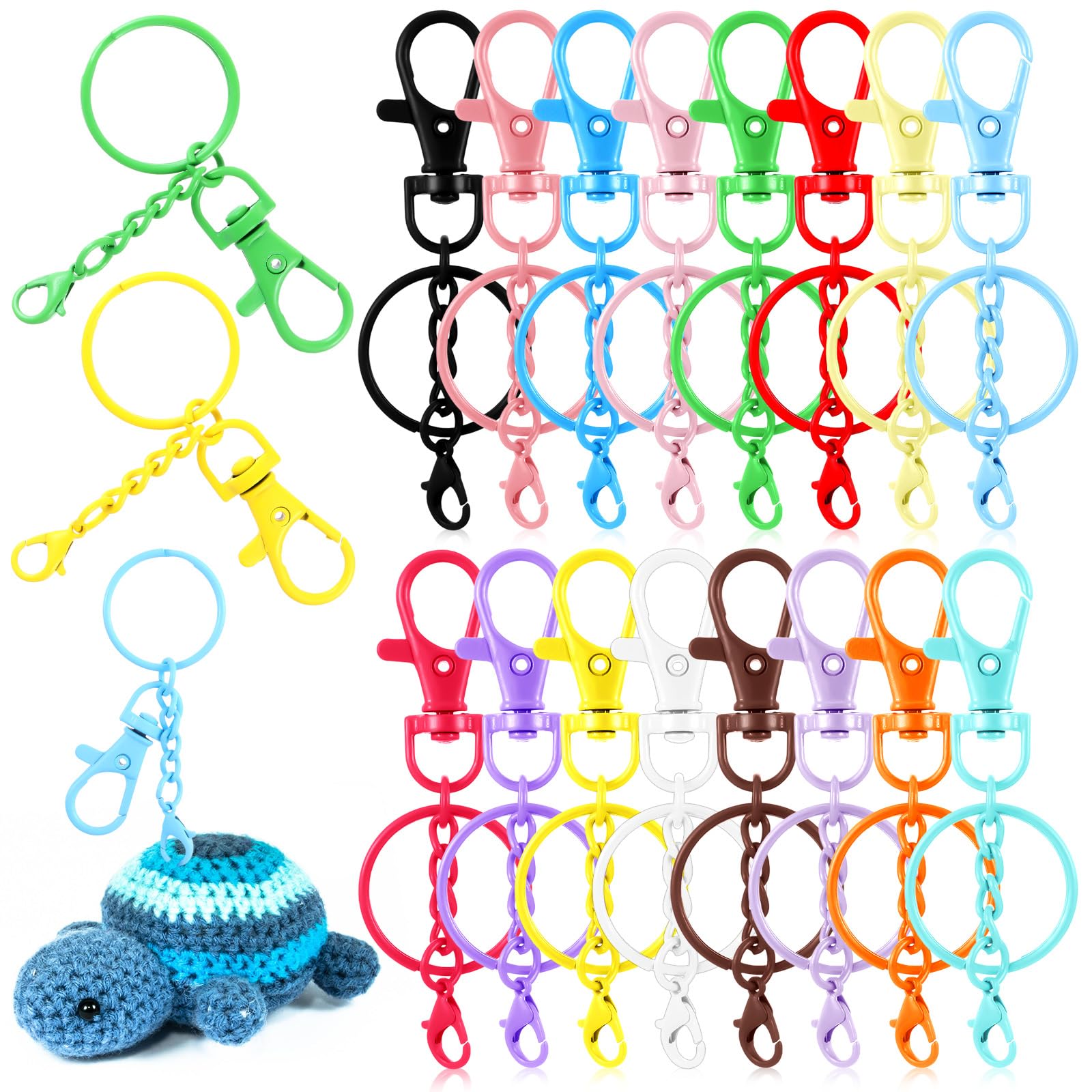 Otoolling 64 Pcs Colorful Swivel Snap Hook with Key Rings Lobster Claw Clasps Keychain Making Kit Swivel Clasps Lanyard Clips Ho