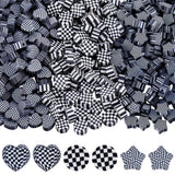 SUNNYCLUE 1 Box 300Pcs 3 Styles Checkered Focal Beads Black and White Polymer Clay Beads Bulk Heart Star Round Tartan Cute Plaid