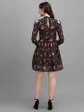 Wedani Women'S Floral Fit & Flared Dress (X-Large Black-5),Black-5,XL,Chiffon,A-Line,