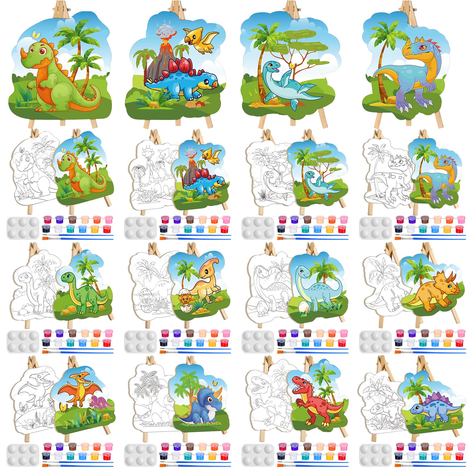 Supervitae 72 Piece Dinosaur Pre Drawn Canvas Kit 5.9 Paint and Sip Kit for Adults Painting Party Pre Printed Canvas DIY with Pi