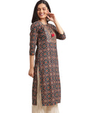Rytras Women'S Cotton Printed Straight Kurta(Ryt310_Blue_Medium)