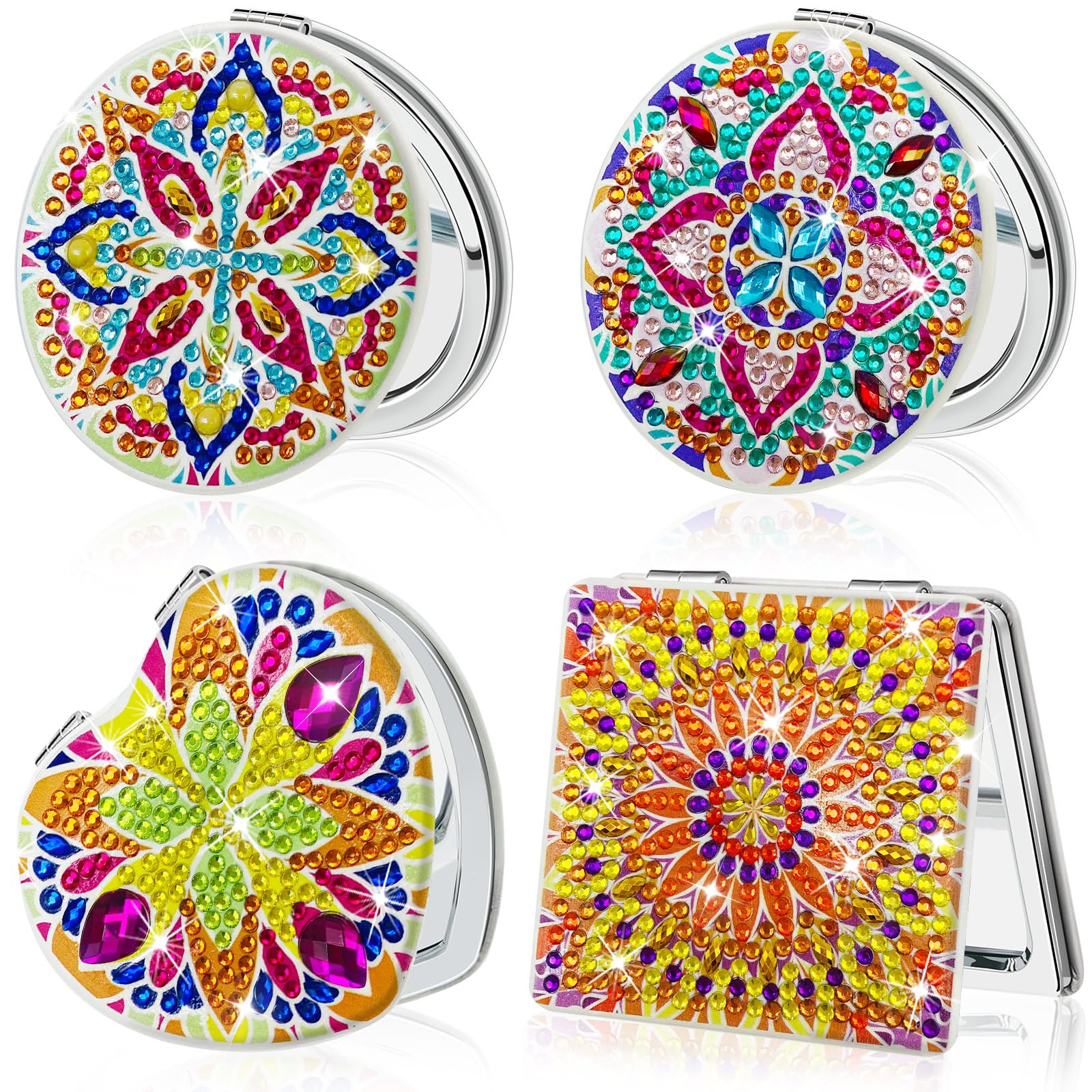 FILASLFT Diamond Painting Compact Mirror DIY Crystal Makeup Mirror Diamond Art 4 Pcs Pocket Mirror Portable Foldable Mirror Chri