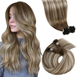 LaaVoo U Tip Hair Extensions Human Hair Light Brown Balayage Blonde K Tips Hair Extension Human Hair Balayage Hot Fusion Ktip Hu