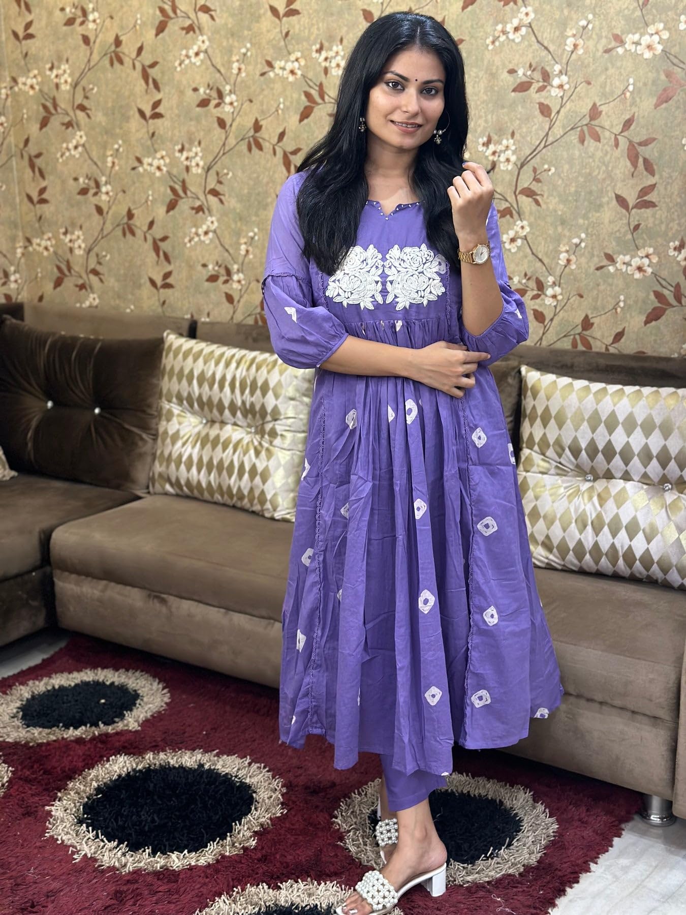 Gosriki Women'S Rayon Blend Anarkali Printed Kurta With Pant (Anveshi Purple-Vks01-Gs_Xl_Purple_X-Large),Purple,,B0DCK63QZK