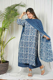 Gosriki Women'S Cotton Blend Straight Printed Kurta With Palazzo & Dupatta (Nazneen Blue-Gs_Xl_Blue_X-Large),Blue,,B0CR477J2K