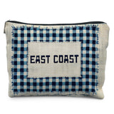 Likjad East Coast Checkered Beach Makeup Bag, Blue Coastal Cosmetic Bags for Women, Nautical Beach Makeup Pouch, Ocean Themed Gi