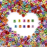 200 Pieces 6x6mm Colorful Cube Number Letter Beads 0-9 Mixed Plastic Shape Loose DIY Beads for Jewelry Making Bracelets Necklace