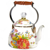 Mackenzie-Childs Enamel Tea Kettle, Stylish Tea Kettle For Stovetop, White Flower Market, 2 Quarts,Tea Kettles
