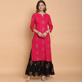 Anni Designer Women'S Rayon Straight Printed Kurta With Sharara (Pink S),Pink,S,Rayon,Straight,kurta