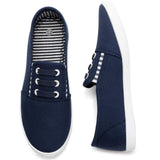 kufeiti Women s Canvas Slip On Shoes Sneakers for Women Fashion Comfortable White Black Elastic Sneakers for Women (6 Navy Numeric_6)-New