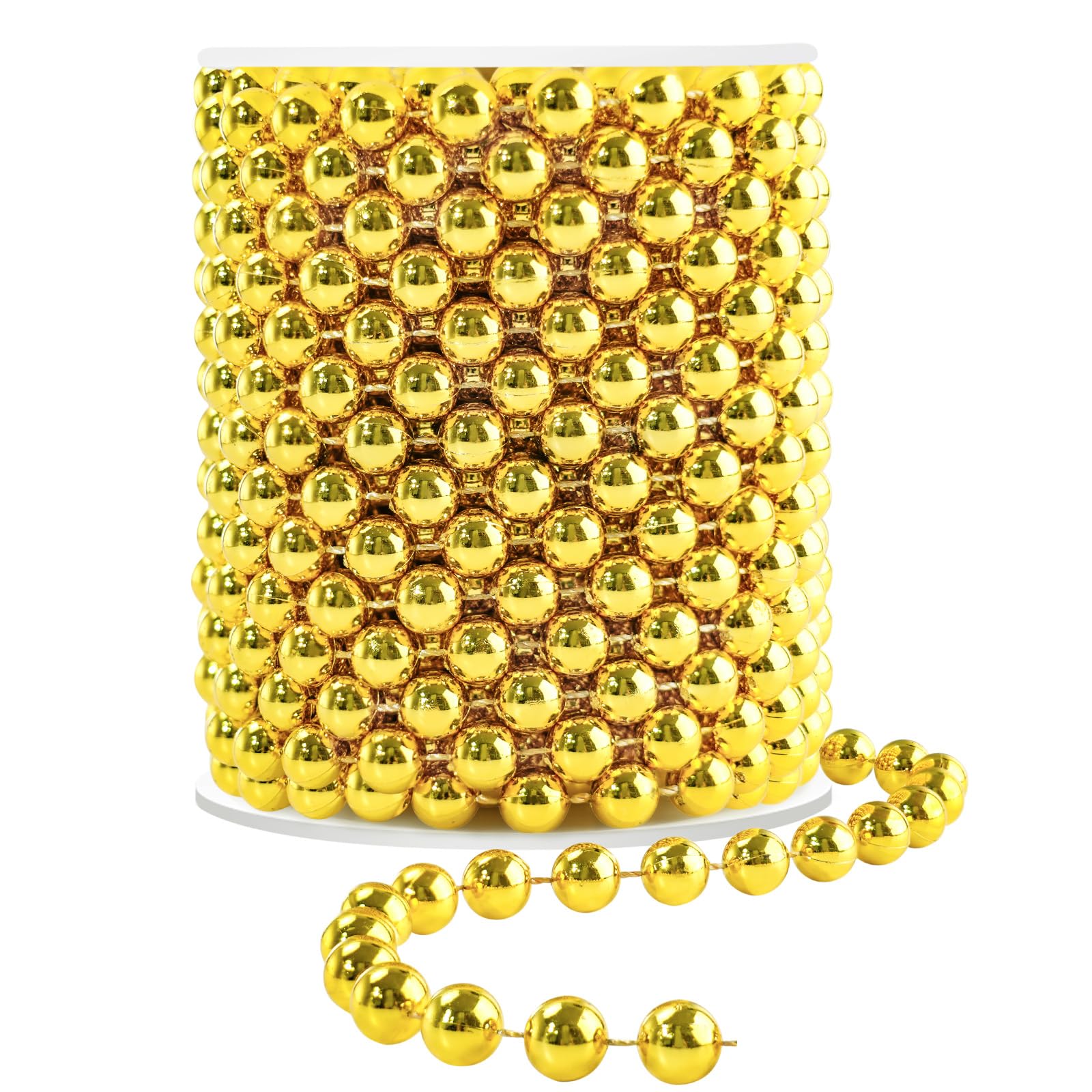 Craft Pearl 33 Feet Pearl Beads Garland for Christmas Tree, 10MM Gold Faux Pearls Strings Bead Roll Strand for Wedding Party Chr