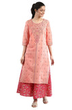 Aurelia Women's Peach Floral Printed Printed Cotton Regular Kurta