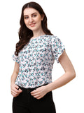 Wedani Women'S Casual Short Sleeves Round Neck Foral Regular Fit Top (Small White-2),White-2,S