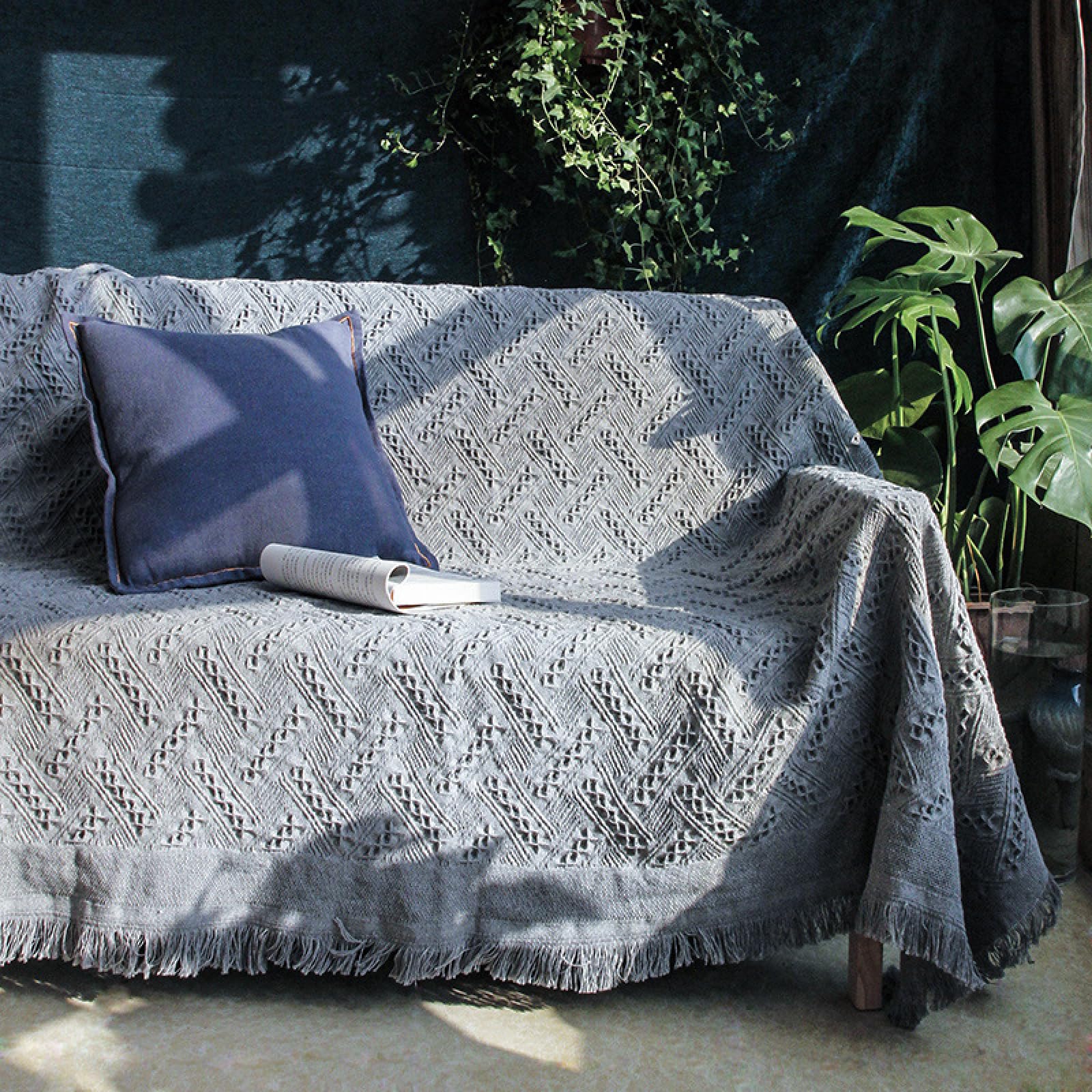 Homcosan Sofa Slipcovers Towel Cover Cotton Knit Geometrical Couch Cover for 4 Seat Cushion Couch Furniture Pet Protector Stylis