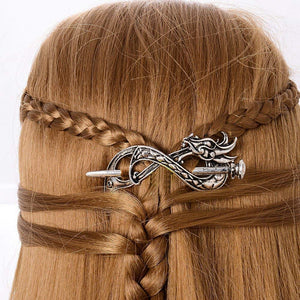 Norse Celtic Wedding Hair Accessories-Viking Antique Silver Dragon Hair Sticks Hairpin Viking Hair Slide Hairpins Men Clips Hair